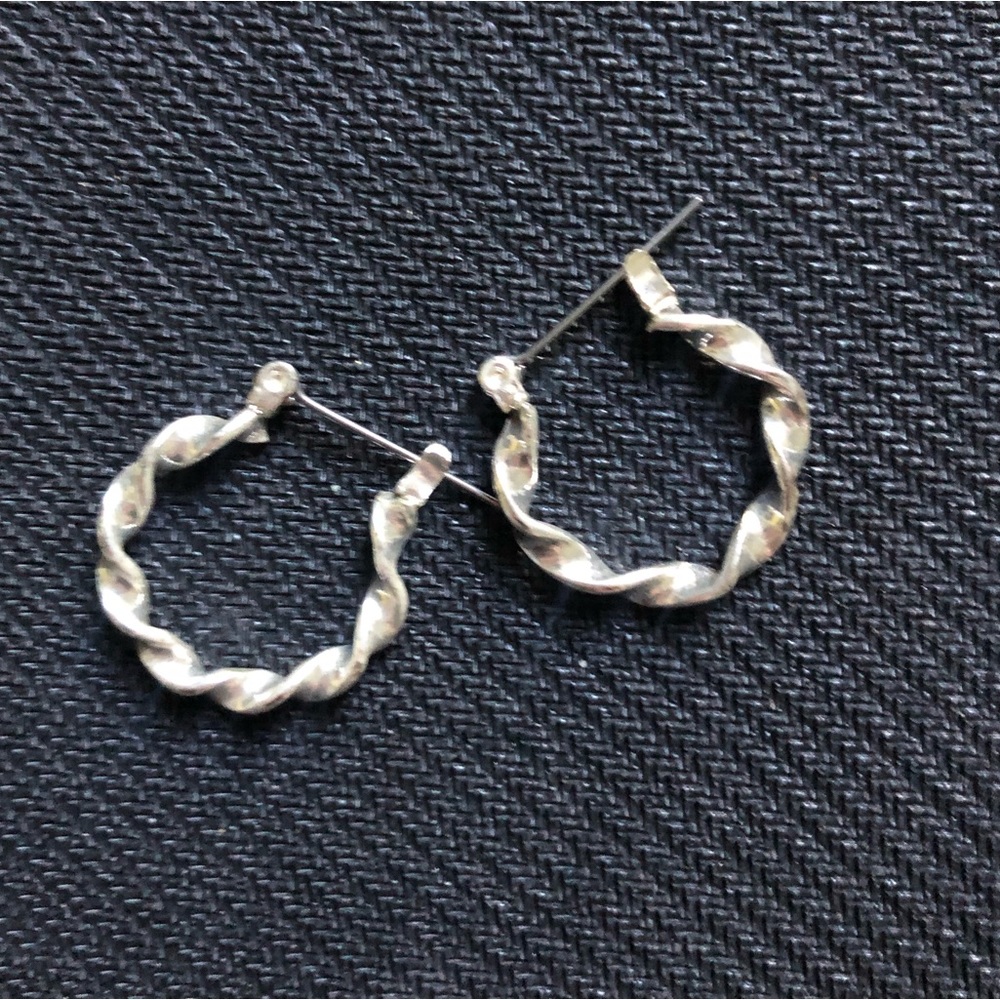 Silver dainty twist hoop earrings clasp latch